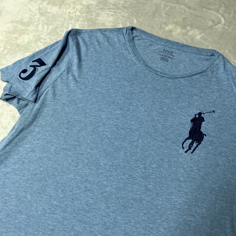 Polo Ralph Lauren T-Shirt BIG Pony #3 Heathered Blue Crew Neck Mens XL‎